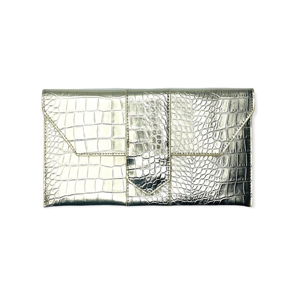 NEW JJ Winters Metallic Croc Clutch - Picture 1 of 14